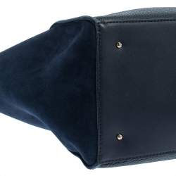 Pre Owned Carolina Herrera Navy Blue/Red Nubuck and Leather Vendome Tote