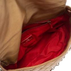 Pre Owned Carolina Herrera Gold Quilted Leather Flap Chain Shoulder Bag