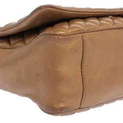 Pre Owned Carolina Herrera Gold Quilted Leather Flap Chain Shoulder Bag