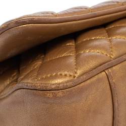 Pre Owned Carolina Herrera Gold Quilted Leather Flap Chain Shoulder Bag