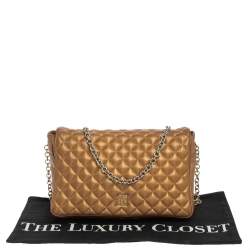 Pre Owned Carolina Herrera Gold Quilted Leather Flap Chain Shoulder Bag