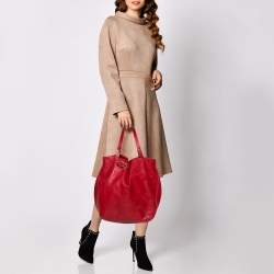 Pre Owned Carolina Herrera Red Monogram Leather Matryoshka Tote