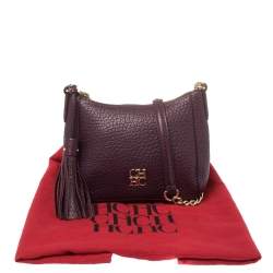 Pre Owned Carolina Herrera Purple Leather Chain Tassel Crossbody Bag