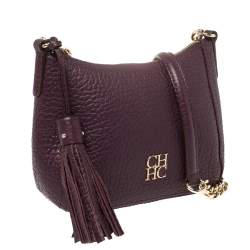 Pre Owned Carolina Herrera Purple Leather Chain Tassel Crossbody Bag