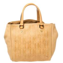 Pre Owned Carolina Herrera Beige Monogram Leather Andy Tote
