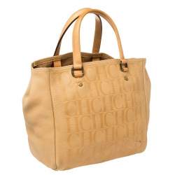 Pre Owned Carolina Herrera Beige Monogram Leather Andy Tote
