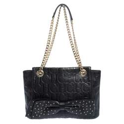 Pre Owned Carolina Herrera Black Studded Leather Audrey Shoulder Bag