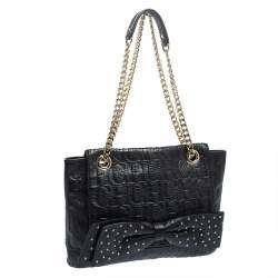 Pre Owned Carolina Herrera Black Studded Leather Audrey Shoulder Bag