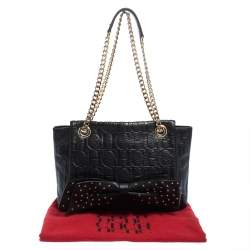 Pre Owned Carolina Herrera Black Studded Leather Audrey Shoulder Bag