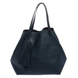 Pre Owned Carolina Herrera Blue Monogram Leather Matryoshka Tote