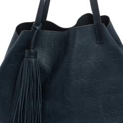 Pre Owned Carolina Herrera Blue Monogram Leather Matryoshka Tote