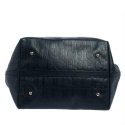 Pre Owned Carolina Herrera Blue Monogram Leather Matryoshka Tote