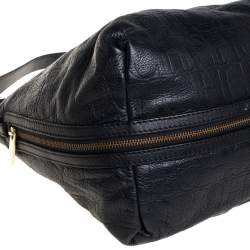Pre Owned Carolina Herrera Black Monogram Embossed Leather Expandable Hobo
