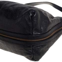 Pre Owned Carolina Herrera Black Monogram Embossed Leather Expandable Hobo