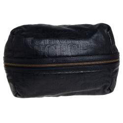 Pre Owned Carolina Herrera Black Monogram Embossed Leather Expandable Hobo