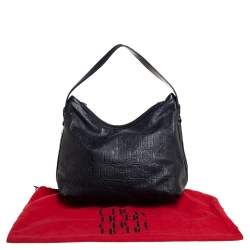 Pre Owned Carolina Herrera Black Monogram Embossed Leather Expandable Hobo