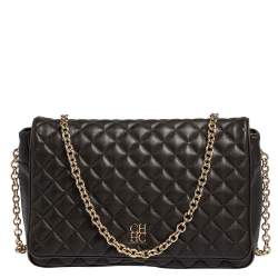 Pre Owned Carolina Herrera Deep Green Quilted Leather Flap Chain Shoulder Bag