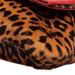 Pre Owned Carolina Herrera Brown/Red Leopard Print Calfhair and Leather Audrey Bow Shoulder Bag