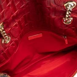 Pre Owned Carolina Herrera Brown/Red Leopard Print Calfhair and Leather Audrey Bow Shoulder Bag