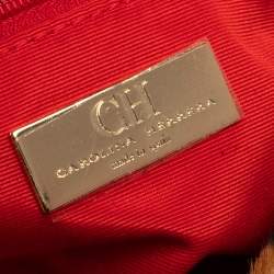 Pre Owned Carolina Herrera Brown/Red Leopard Print Calfhair and Leather Audrey Bow Shoulder Bag