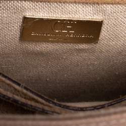 Pre Owned Carolina Herrera Beige/Brown Monogram Embossed Leather Top Handle Bag