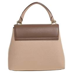 Pre Owned Carolina Herrera Beige/Brown Monogram Embossed Leather Top Handle Bag