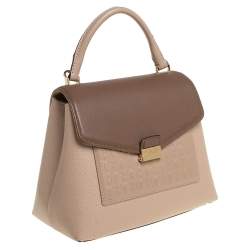 Pre Owned Carolina Herrera Beige/Brown Monogram Embossed Leather Top Handle Bag