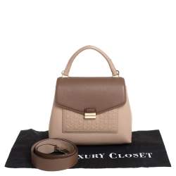 Pre Owned Carolina Herrera Beige/Brown Monogram Embossed Leather Top Handle Bag