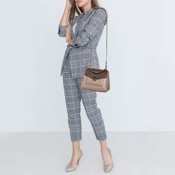 Pre Owned Carolina Herrera Beige/Brown Monogram Embossed Leather Top Handle Bag