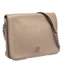 Pre Owned Carolina Herrera Beige Leather New Baltazar Flap Shoulder Bag