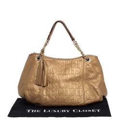 Carolina Herrera Golden Brown Monogram Embossed Leather Tassel Hobo