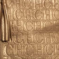 Carolina Herrera Golden Brown Monogram Embossed Leather Tassel Hobo