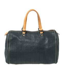 Pre Owned Carolina Herrera Navy Blue Monogram Leather Large Andy Boston Bag