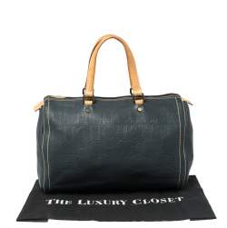 Pre Owned Carolina Herrera Navy Blue Monogram Leather Large Andy Boston Bag