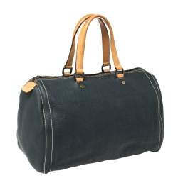 Pre Owned Carolina Herrera Navy Blue Monogram Leather Large Andy Boston Bag