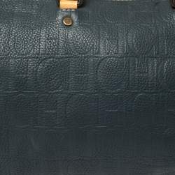 Pre Owned Carolina Herrera Navy Blue Monogram Leather Large Andy Boston Bag