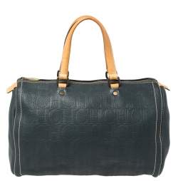 Pre Owned Carolina Herrera Navy Blue Monogram Leather Large Andy Boston Bag