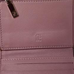 Pre Owned Carolina Herrera Nude Pink Quilted Leather Logo Flap Trifold Wallet