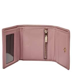 Pre Owned Carolina Herrera Nude Pink Quilted Leather Logo Flap Trifold Wallet