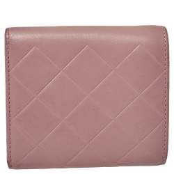Pre Owned Carolina Herrera Nude Pink Quilted Leather Logo Flap Trifold Wallet