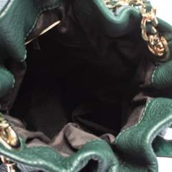 Pre Owned Carolina Herrera Dark Green Monogram Embossed Leather Bow Bucket Shoulder Bag