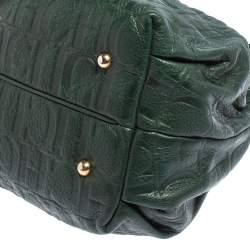 Pre Owned Carolina Herrera Dark Green Monogram Embossed Leather Bow Bucket Shoulder Bag