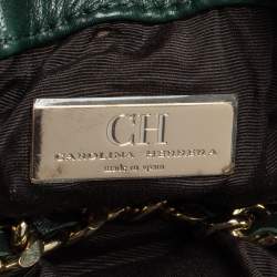 Pre Owned Carolina Herrera Dark Green Monogram Embossed Leather Bow Bucket Shoulder Bag