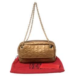 Pre Owned Carolina Herrera Bronze Leather Monogram Camera Bag