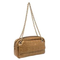 Pre Owned Carolina Herrera Bronze Leather Monogram Camera Bag