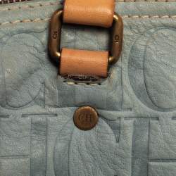 Pre Owned Carolina Herrera Powder Blue Monogram Embossed Leather Andy Boston Bag