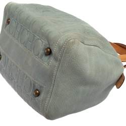 Pre Owned Carolina Herrera Powder Blue Monogram Embossed Leather Andy Boston Bag