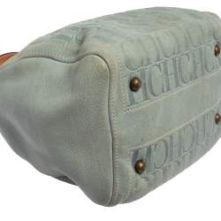 Pre Owned Carolina Herrera Powder Blue Monogram Embossed Leather Andy Boston Bag