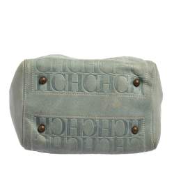 Pre Owned Carolina Herrera Powder Blue Monogram Embossed Leather Andy Boston Bag
