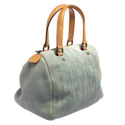 Pre Owned Carolina Herrera Powder Blue Monogram Embossed Leather Andy Boston Bag